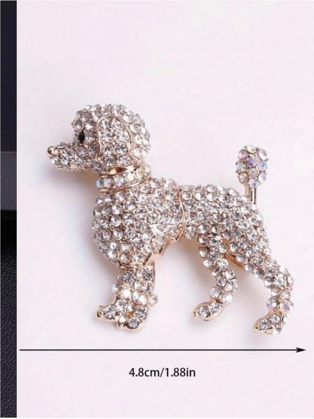 Crystal Poodle Dog Brooch Pin - 24k Gold Plated new